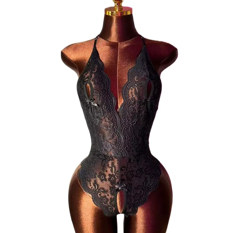 

Горячее сексуальное нижнее белье с вырезами, эротический черный кружевной наряд, платье Babydoll, нижнее белье с глубоким V-образным вырезом и открытой промежностью, женское экзотическое боди, пижамы