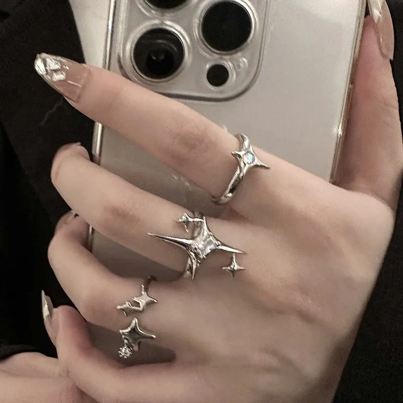 3 stücke Vintage Unregelmäßige Kreuz Stern Offenen Ring für Frauen Punk Gothic Splitter Farbe Einstellbar Paar Ringe Y2K Egirl Schmuck geschenke