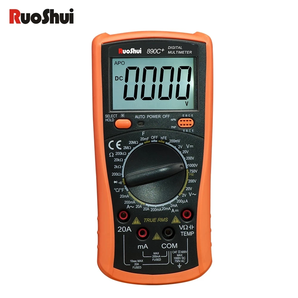 Ruoshui-デジタルマルチメータ,Vc890cマルチメータ,真のrms,耐衝撃性ホルスター,電気技師マルチメータ