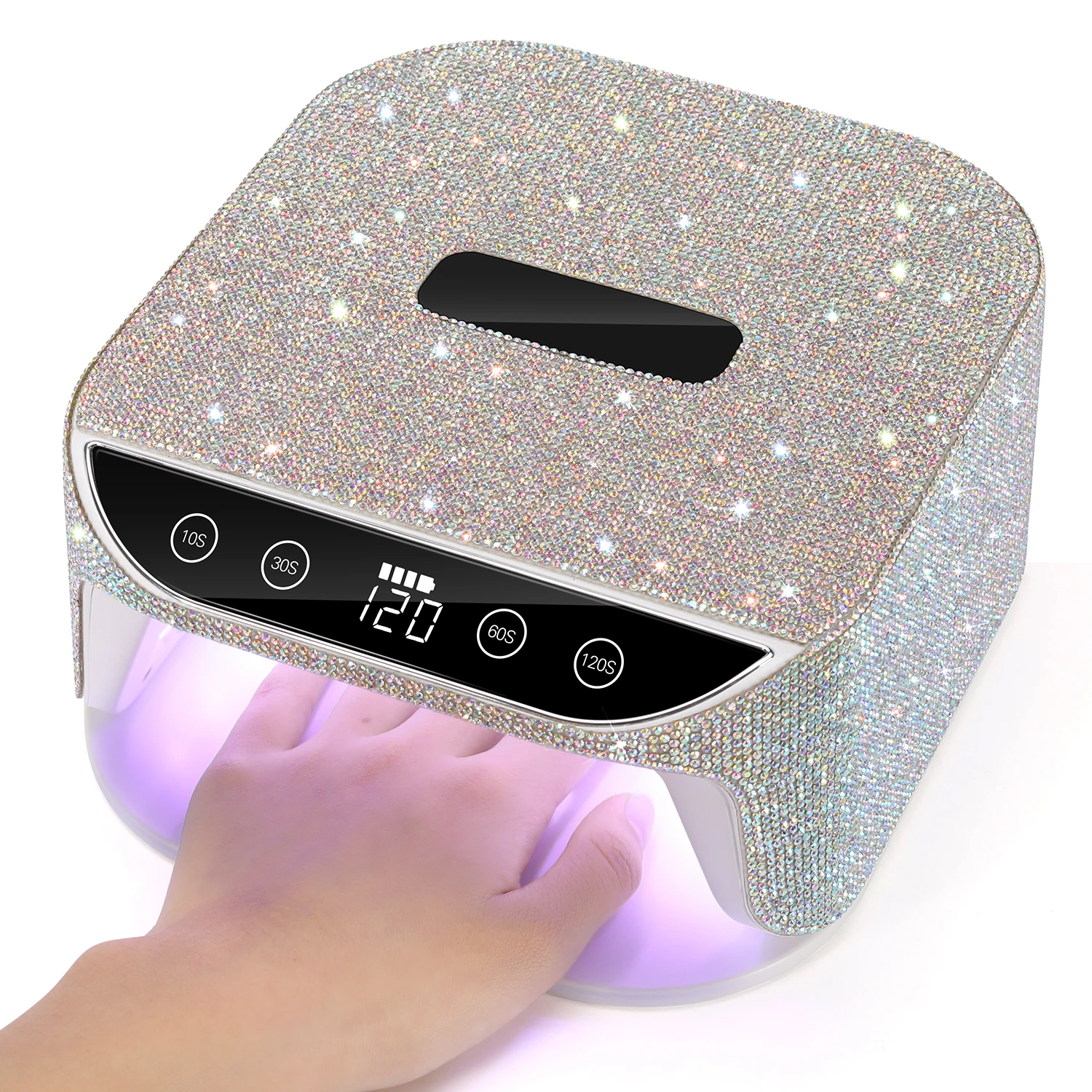 

Nail Drying Lamp with Rhinestones Rechargeable Wireless Gel Polish Drying Machine Manicure with Handle Cordless Nail UV LED Lamp