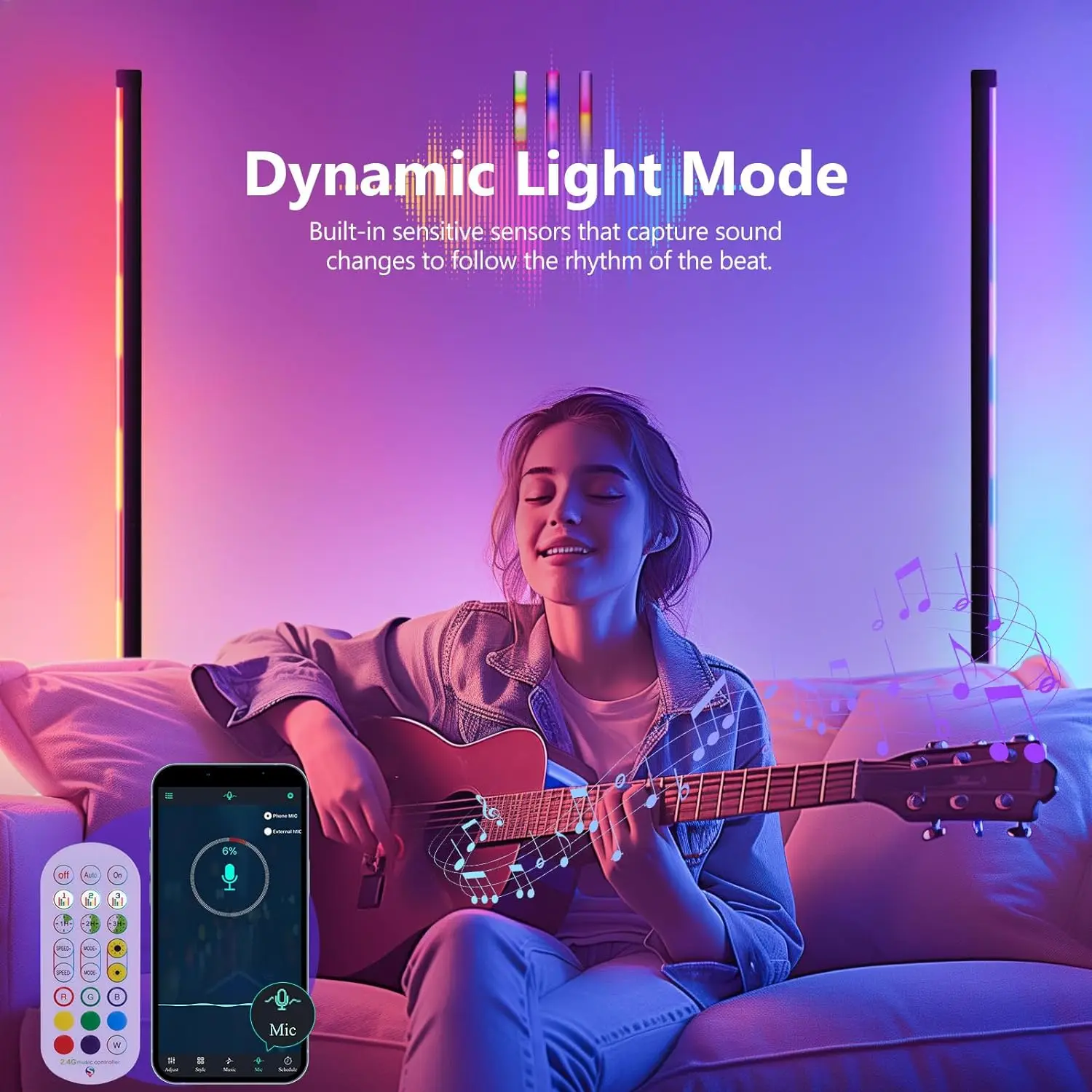 Luci da pavimento angolari da 1/2 pezzi - Cambio colore fai-da-te da 16 milioni, luci moderne intelligenti RGB con telecomando e presa USB di controllo APP