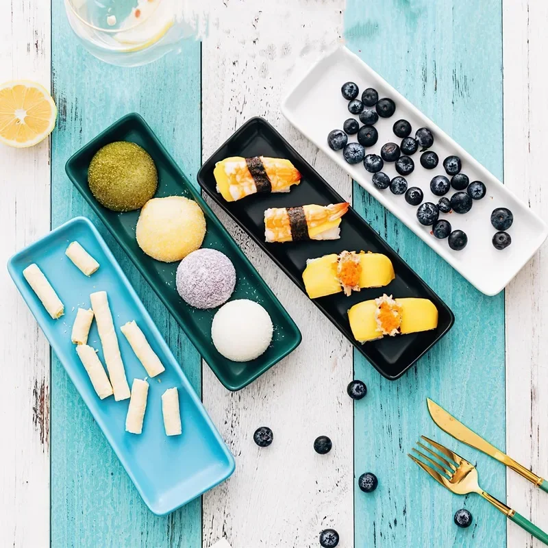 Ceramic Tray Rectangular Western Food Snack Plate Nordic Colorful Multi-function Storage Tray Home Kitchen Storage Supplies