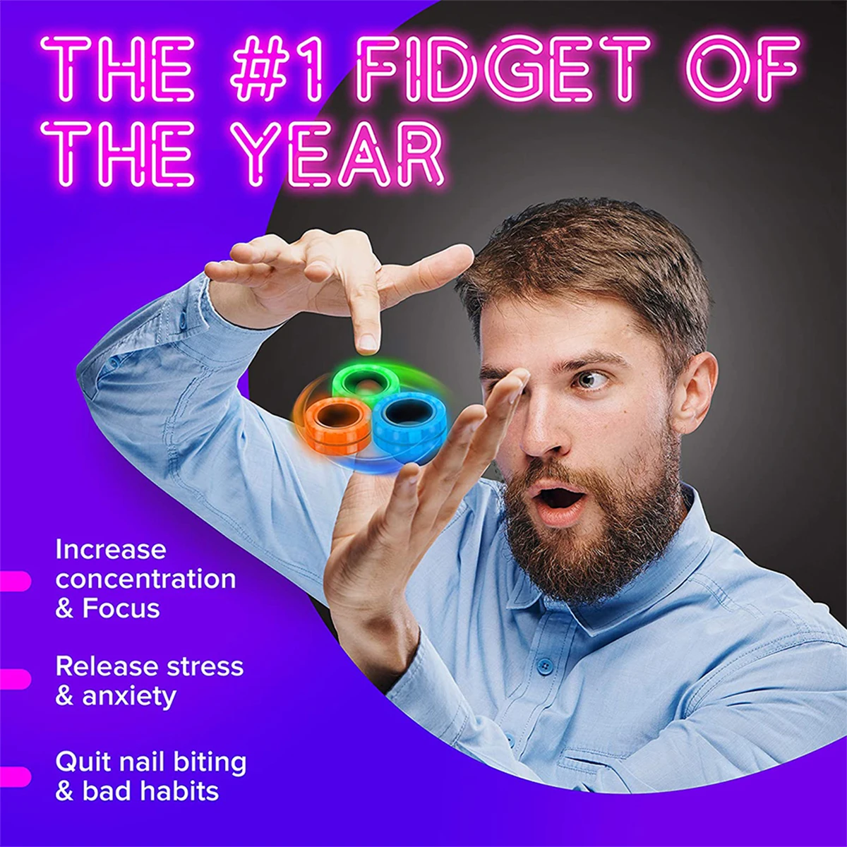 3-piece set of luminous magnetic rings, creative rotating fingertip toys, magnetic bracelets, perfect gift for friends