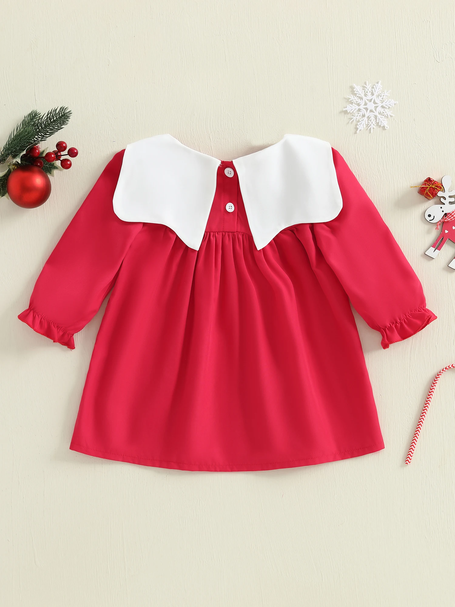 

Праздничное платье для маленьких девочек с праздничным венком и вышивкой, круглым вырезом и длинными рукавами в стиле А-силуэта на Рождество