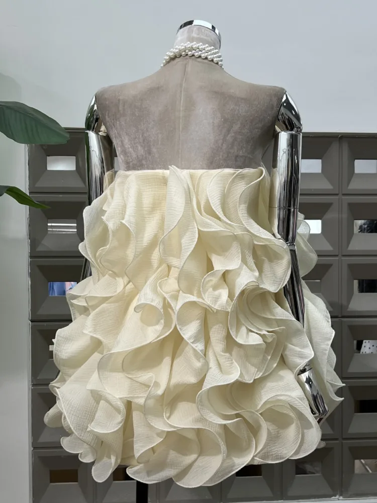 Dfdg elegante vestido tubo sem alças em camadas babados bainha pura silhueta esculpida 2025 primavera verão vestido de festa cocktail