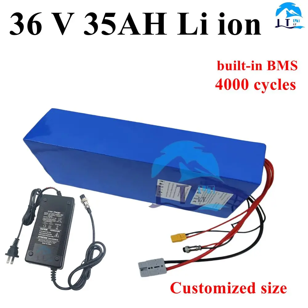 Batterie lithium-ion 36v, 35ah, 18650 BMS 10S, pour vélo électrique 2000/1000W, scooter, voiturette de Golf, Tricycle, EV + char