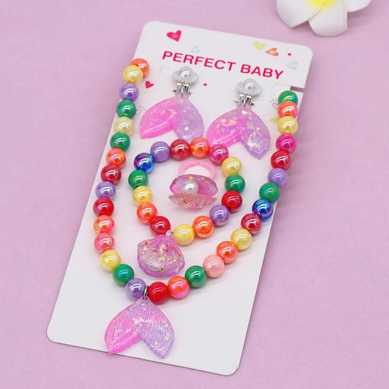 5pcs/set Children Pearl Jewelry Necklace Bracelet Set Mermaid Necklace Little Girl Baby Accessories Children Necklace Wholesale