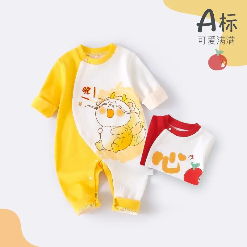 Newborn baby jumpsuit Spring and Autumn pure cotton men and women baby romper crawling suit Newborn clothes Long sleeved