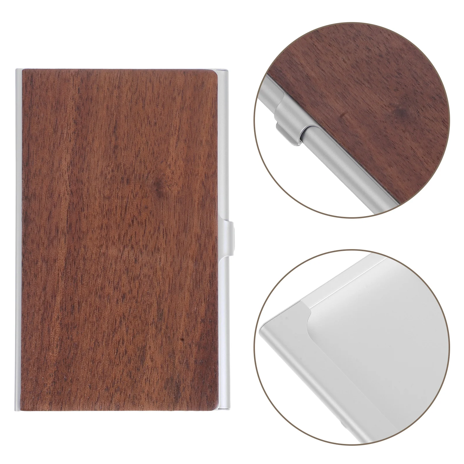 

Wood Grain Business Card Box Holder Desk Case for Women Lettering Organizer Metal