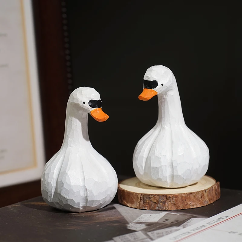 Garlic Duck Handmade Wood Carving Small Ornaments Creative Inspirational Healing Mood Desktop Fun Decorations