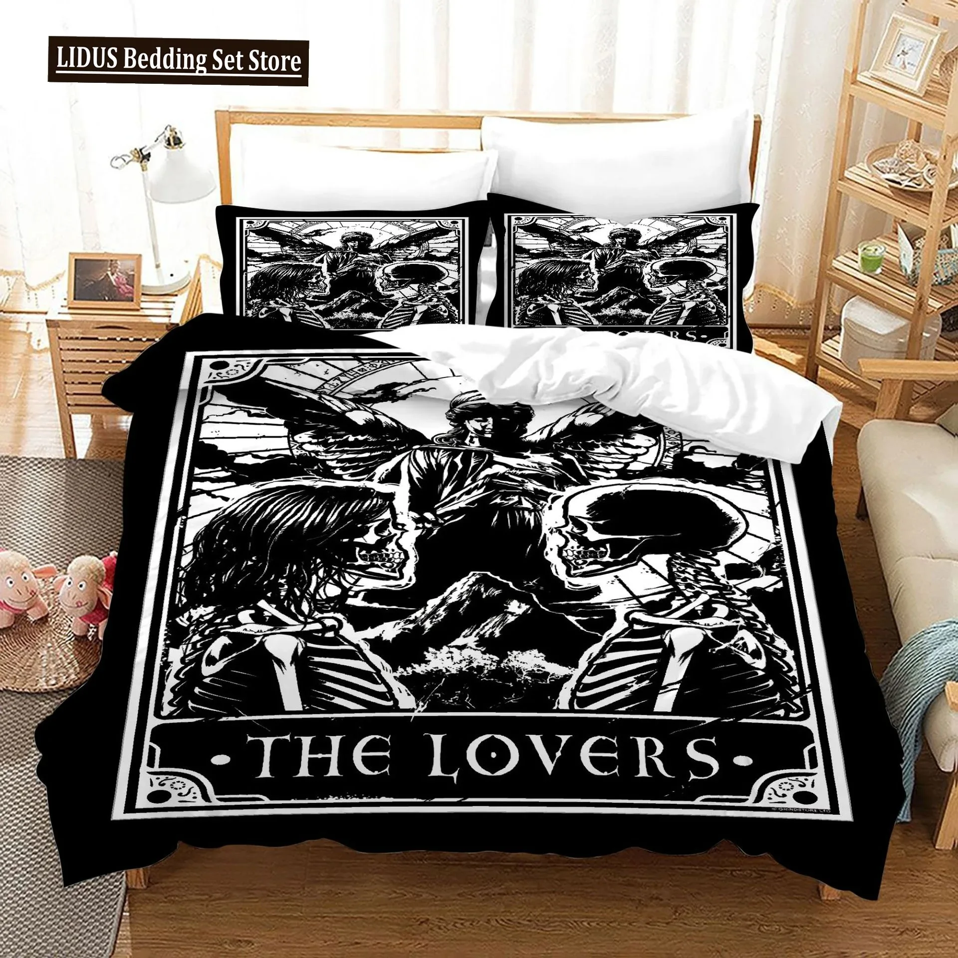 Tarot Cards Polyester Duvet Cover Set King Size Sun Black White Witch Wicca Fortune Telling Element For Boys Girl Bedding Set