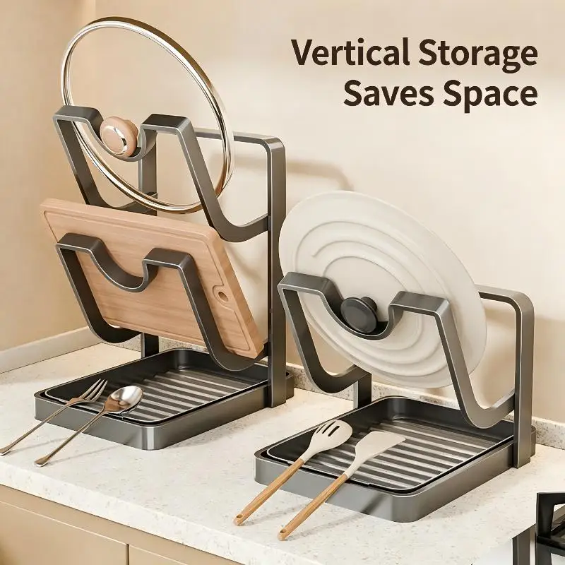 Pot Lid Storage Rack Heavy Duty Durable Kitchen Counter Organizer Hold 7 Lids for Large Home Kitchen Countertop