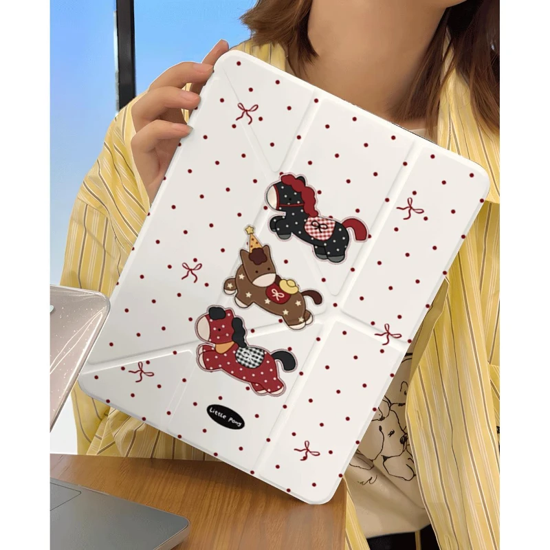 Polka Dot Pony Tablet Case For iPad Pro 11 12.9 13 A16 M2 M4 M3 M5 Shell 8.3 9.7 10.2 5/6/7/8/9/10/11th Mini Air 3 4 5 6 7 Cover