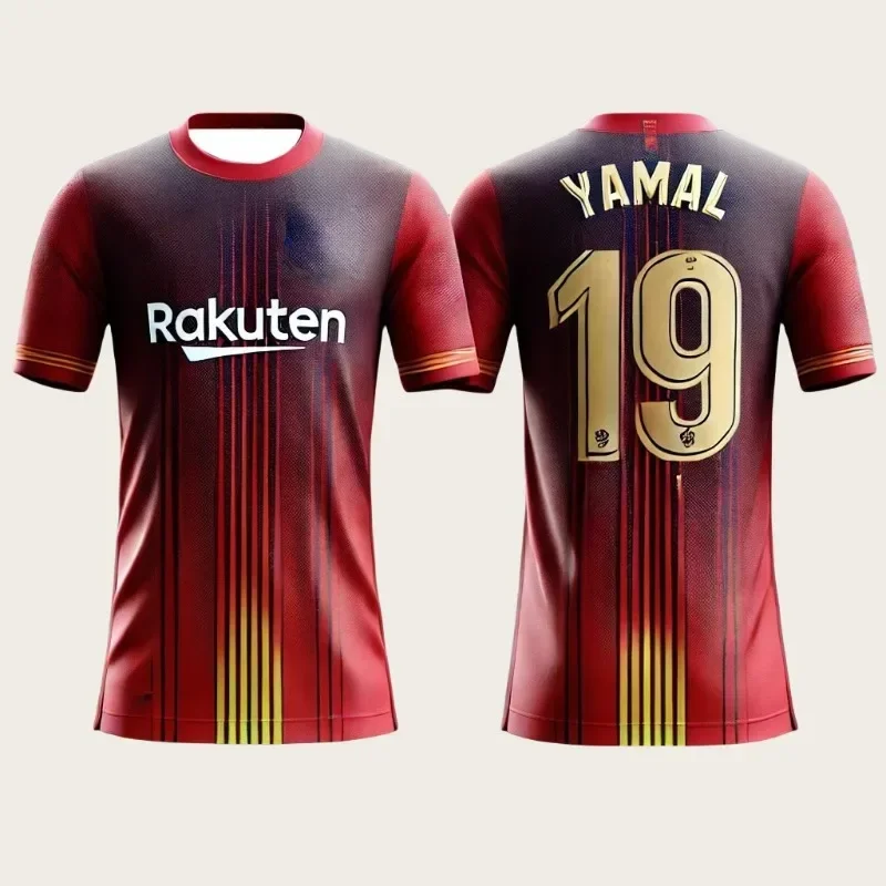 Camiseta deportiva transpirable y de secado rápido con estampado 3D para padres e hijos, Barcelona No. 19 Ropa de verano superior para jugador de fútbol