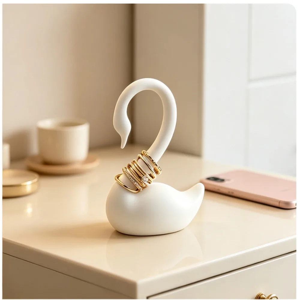 Newest 3D Printed Matte 3D Printed Swan Ring Holder Cute Bird Shaped Jewelry Storage Tray Earring Ring Display Decor