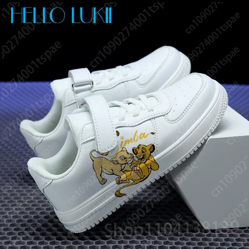 الكرتون نمط الأسد الملك الطباعة الأبيض الوالدين أحذية الأطفال بنين بنات الشباب امرأة الرجال طالب الأطفال بولي Leather الجلود حذاء كاجوال