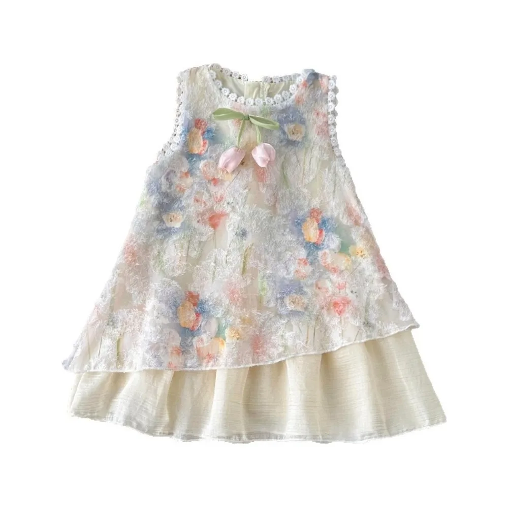 Trendy A-Line Girls' Dress Summer Breathable Princess Outfit Flowy Cute Kids Dress Daily Clothing