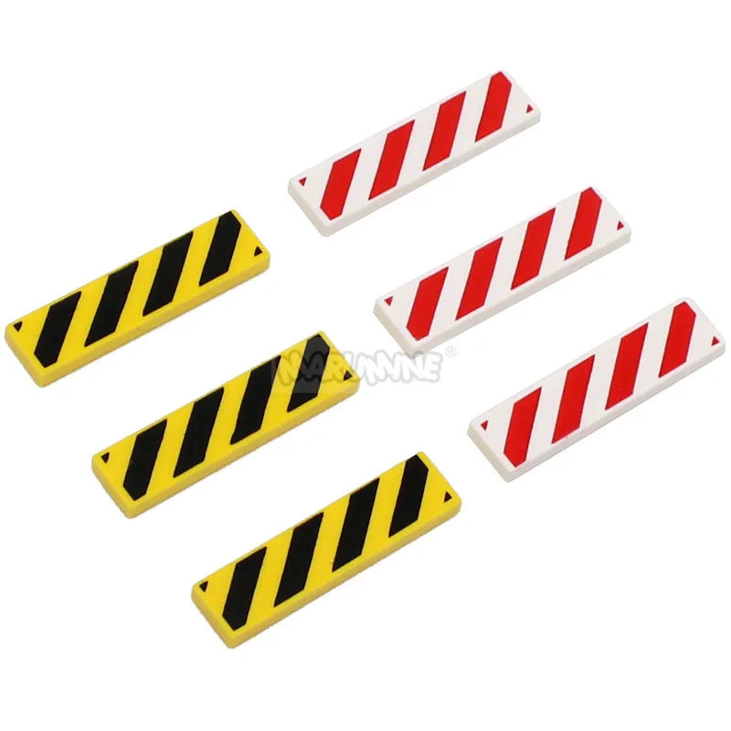 Marumine 1x4 Tile Warning Signs 20PCS MOC Bricks Danger Stripe Part Build Block Accessories Fit with 2431 p52 Plate Barricade