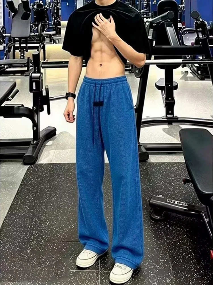 American Retro Knitted Loose Straight Leg Summer Thin Casual Pants for Men Breathable Comfortable Straight Tube Pants