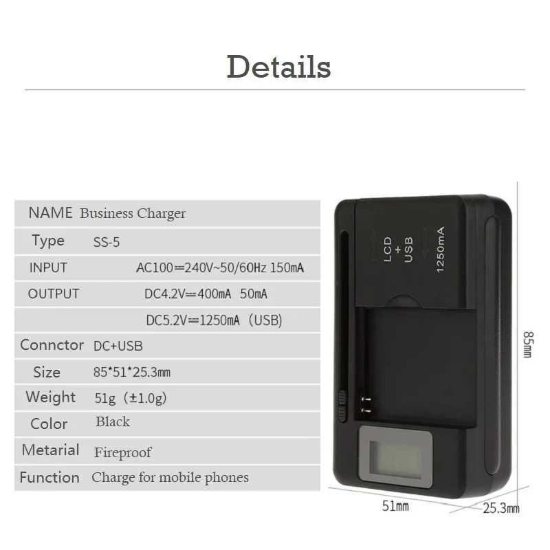 2024 Universal Mobile Battery Charger LCD Indicator Screen For Cell Phones With USB-Port Charger For Most Lithium-Ion Batteries