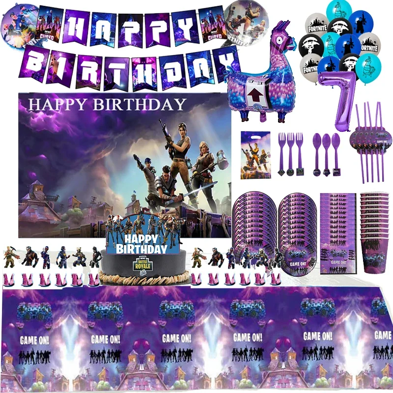 Fortress Night Birthday Party Decoration Balloon Banner Backdrop Tableware Cake Topper Party Supplies Baby Shower