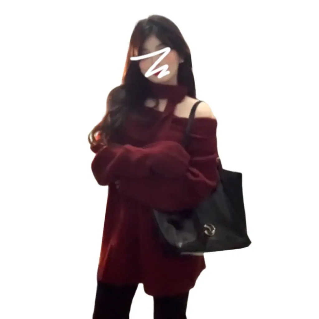

Women's French Off-Shoulder Christmas New Year Sweater Red Knitted Top for Autumn Winter Lazy Style New Arrival