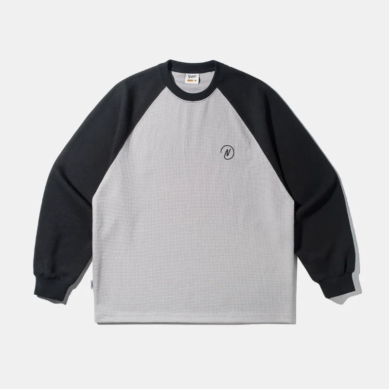 Loose Waffle Color-blocked Sweatshirt New Outer Wear Long-sleeved Round Neck Sports Casual Men's Trend