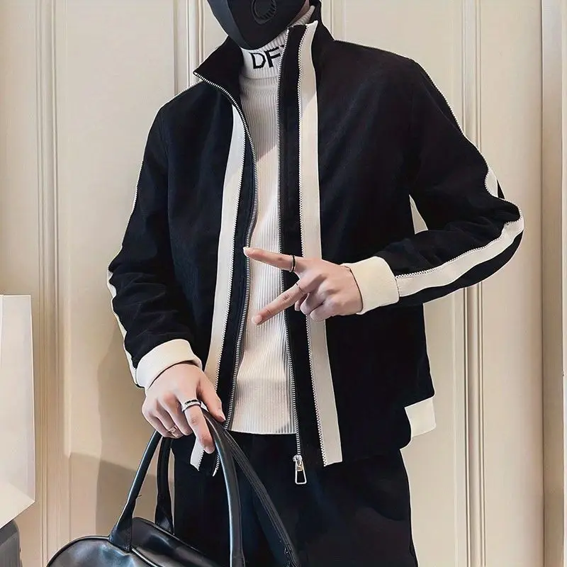

Универсальная контрастная куртка с воротником-стойкой, мужская модная брендовая крутая куртка, весенний трендовый повседневный осенне-зимний топ