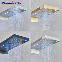 Gold LED Wall Mounted Shower Faucet Rain Waterfall Shower Nozzle Four Color Conversion 54 * 22CM Square Head Bathroom Shower