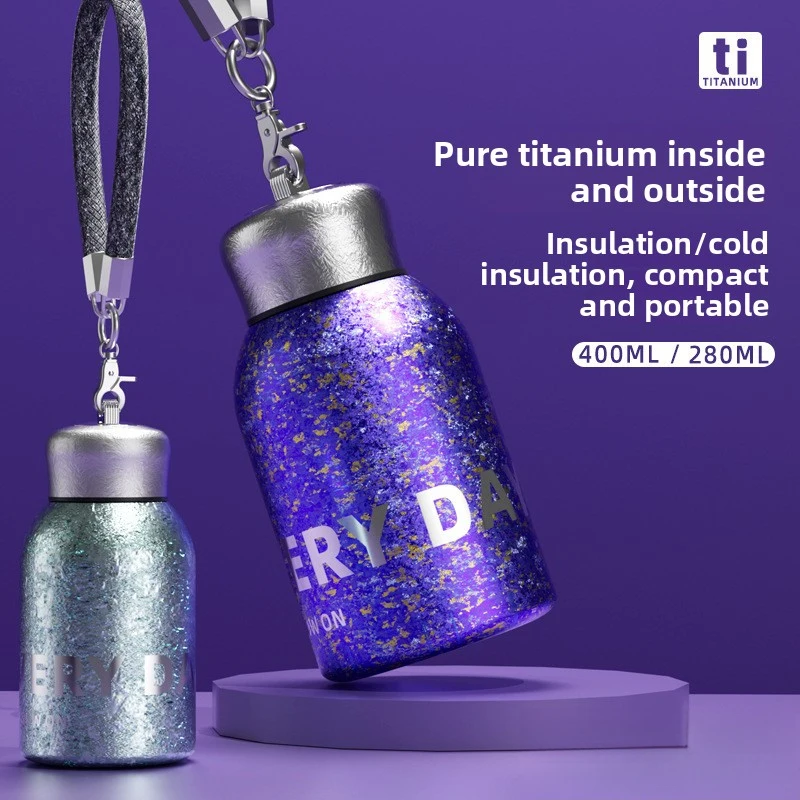 Pure Titanium Mini Chubby Insulated Mug Lanyard Pocket Cup Stylish For Women Car Outdoor Travel Birthday Valentine Holiday Luxur