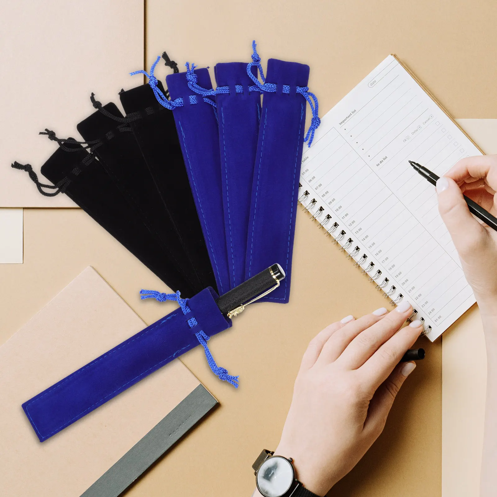 

50Pcs Soft Fabric Pen Bags with Drawstring Lightweight Portable Organizer for Fountain Ballpoint Pens Jewelry Travel Essential