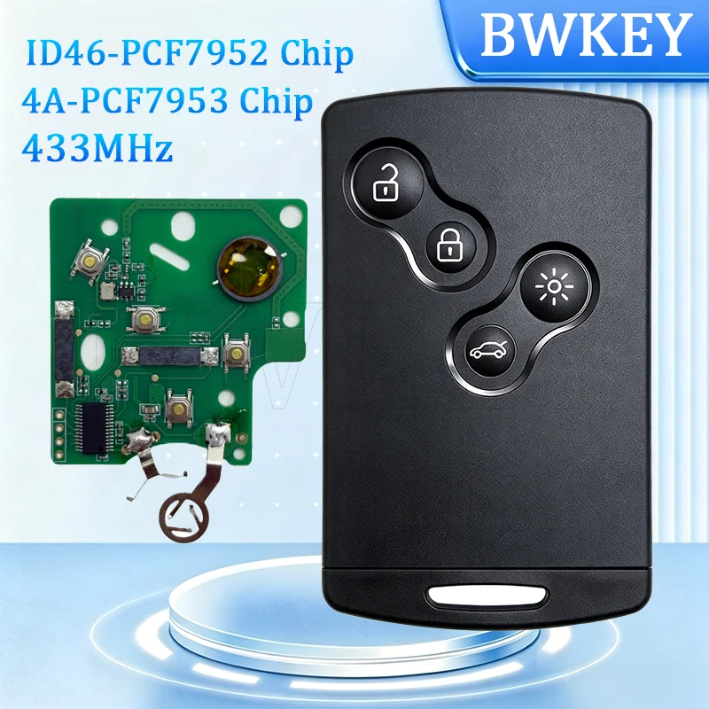 BW Half Smart Hands Free Remote Key Card ID46 4A Chip For Renault Megane 3 Laguna 3 Grand Scenic Koleos Fluence Clio IV Captur