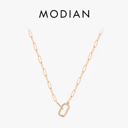 MODIAN 925 Sterling Silver Simple Geometric Pendant Necklace For Women Fashion Lock Chain Necklace Wedding Engagement Jewelry