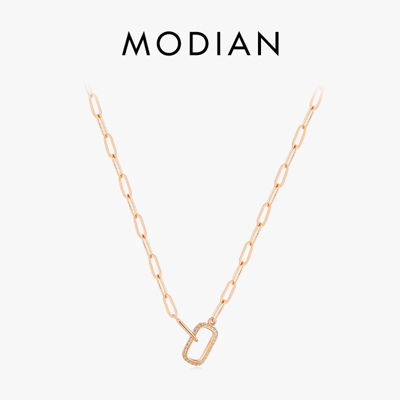 MODIAN 925 Sterling Silver Simple Geometric Pendant Necklace For Women Fashion Lock Chain Necklace Wedding Engagement Jewelry