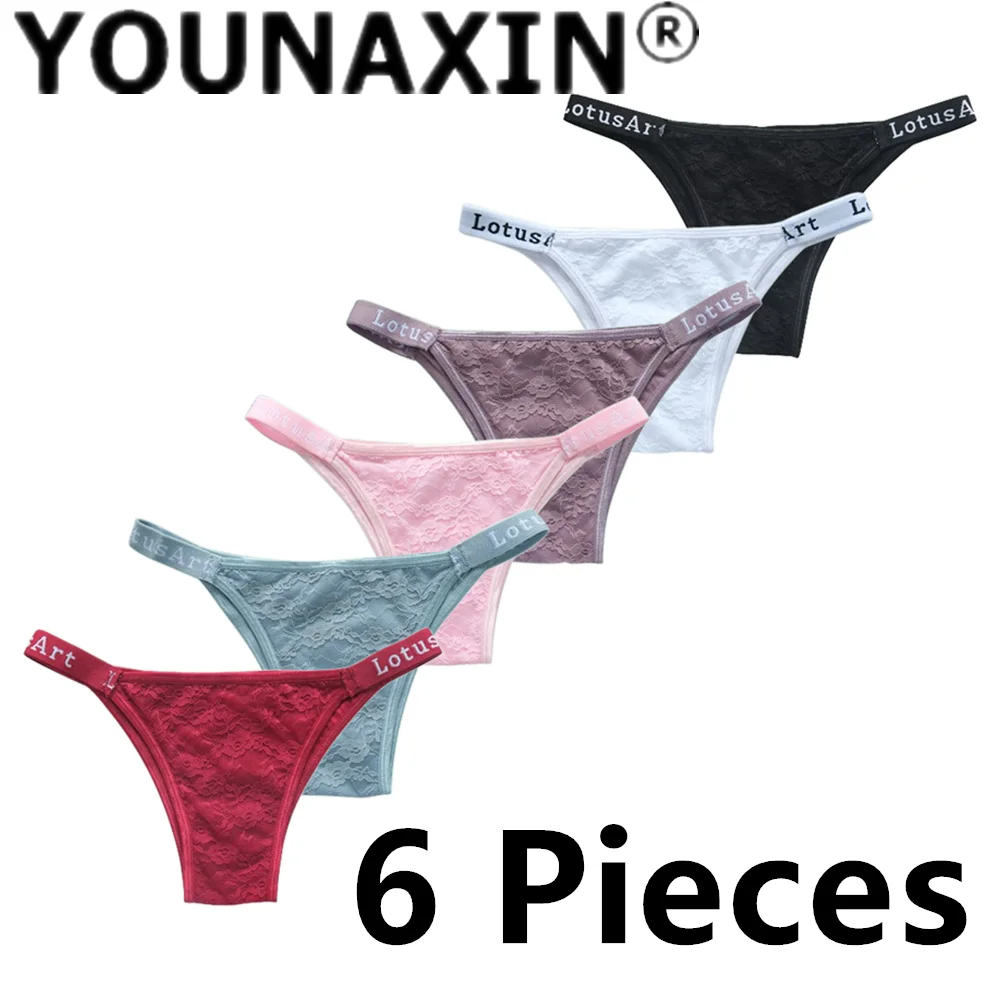 6 Pieces Women's G-String Solid Color Thong Sports Breathable Sexy Girls Underwear Cotton Undies Low-Rise Briefs Lingerie Pant