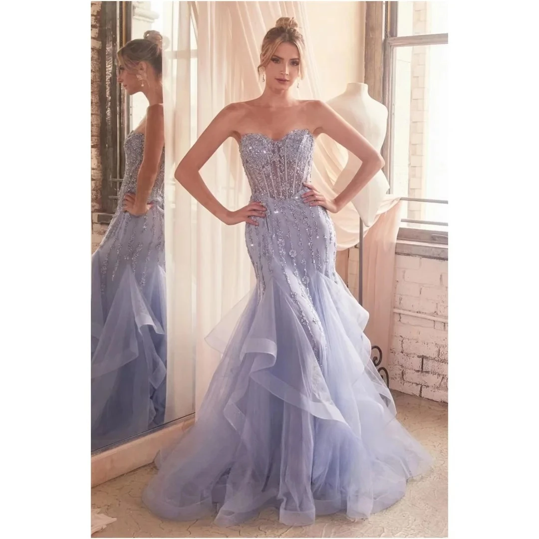 Abito senza schienale personalizzato di alta qualità 2025 Abiti da festa eleganti senza spalline 2024 per abito da sposa Es Serata a strati senza maniche