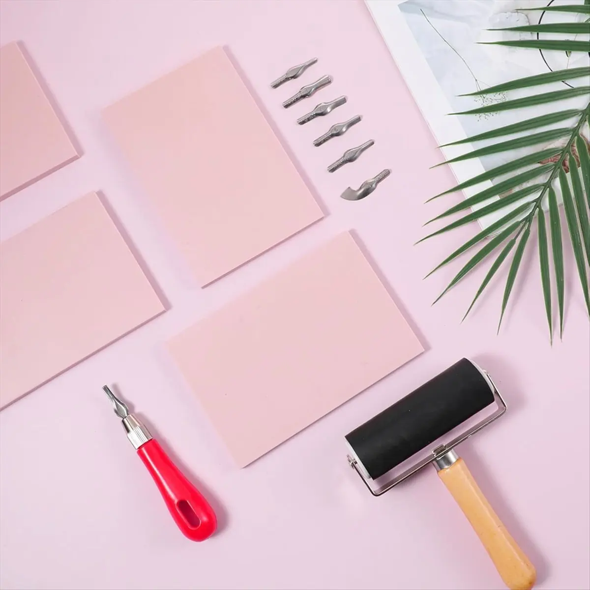 

Rubber Block Stamp Carving Kit, 4 Pack with Cutting Tools and Brayer Roller, for Printmaking Crafts [2026 MOCC]