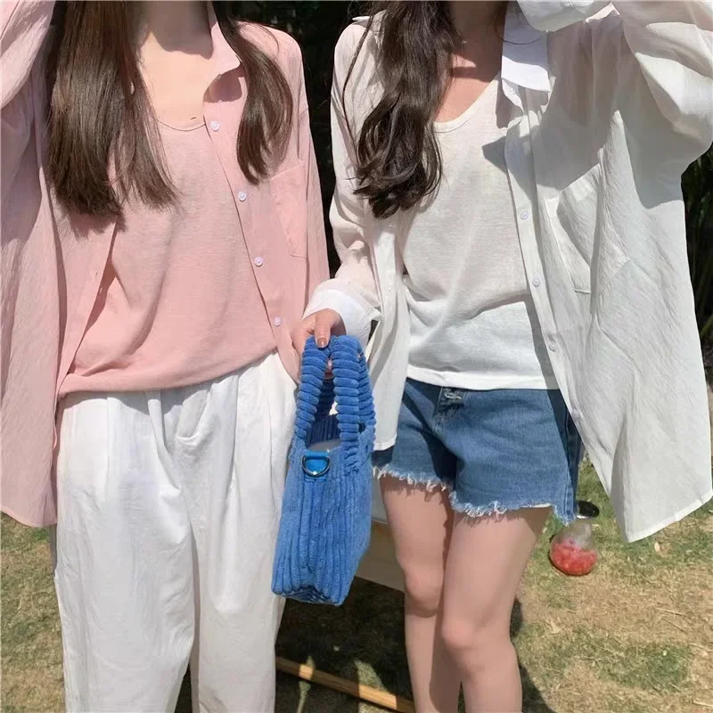 

Summer Women Sunscreen Shirt Elegant Perspective Blouse Korean Harajuku See Through Loose Top Y2k Casual Women's Cardigan Blusas