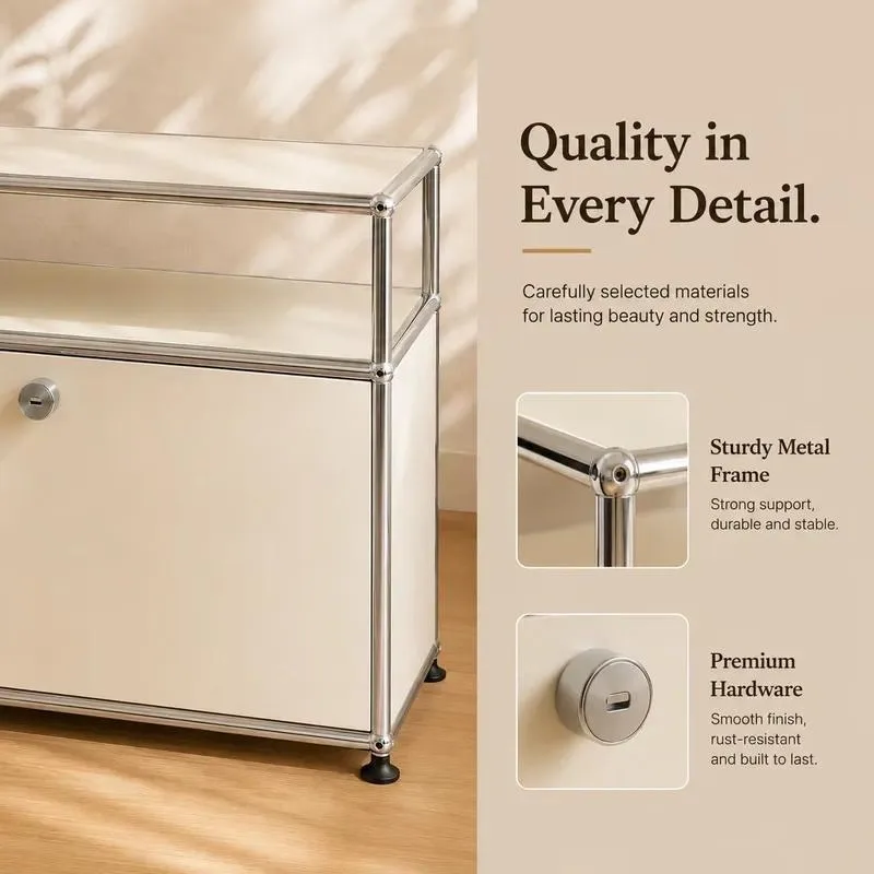 for Modern simple and environmentally friendly side cabinet glass rack stainless steel frame 2 drawers 2 compartments living