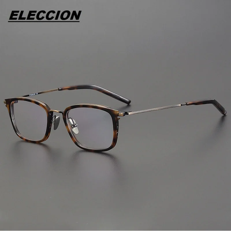 ELECCION Japanese Brand Designes Eyeglasses Men\'s Large Face Rectangular Optical Glasses Frame Titanium Acetate Spectacles M-111