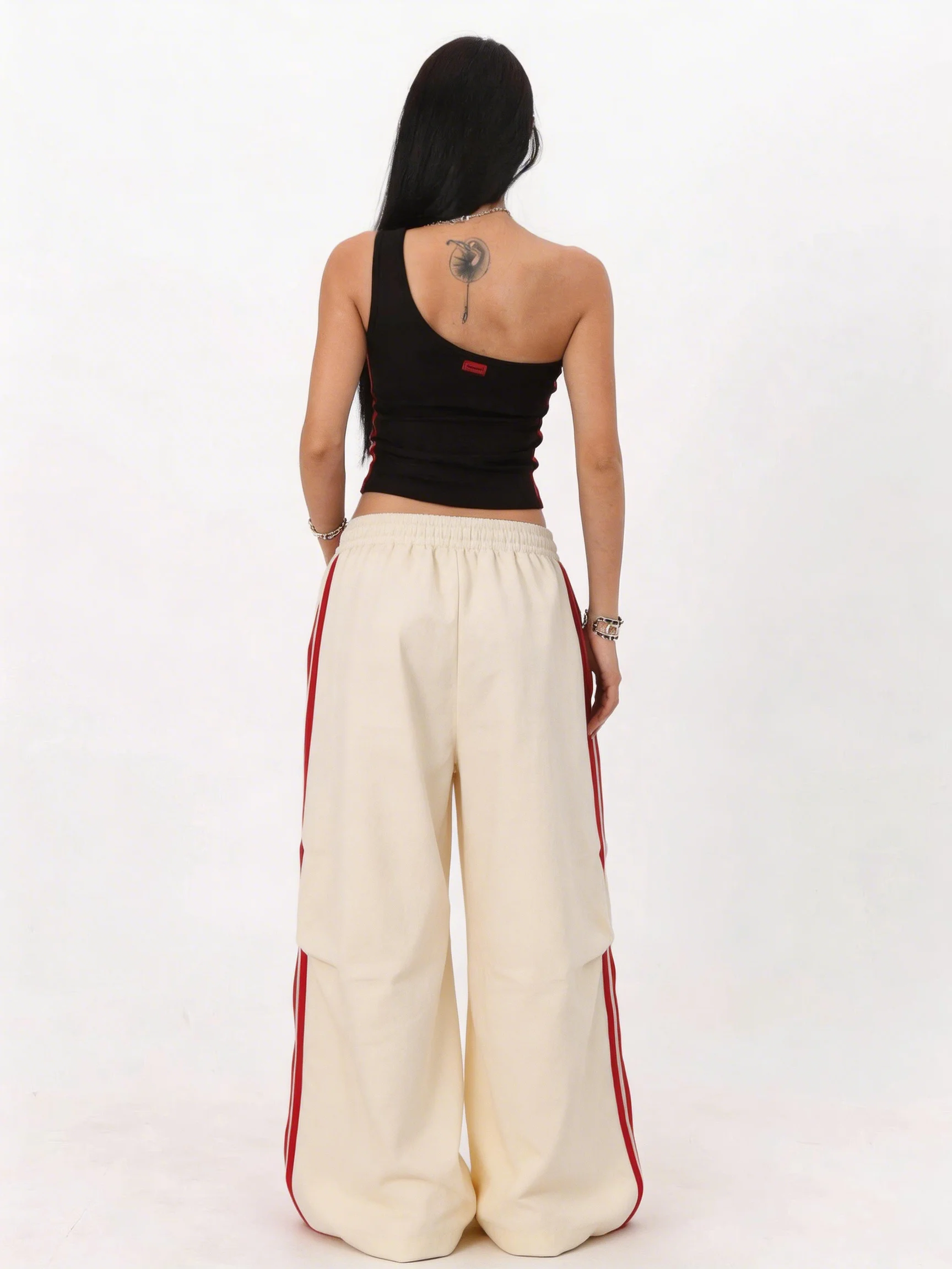 Women Summer New Arrival Cool‑Feeling Quick Dry Sports Parachute Pants Color Block Stripe Wide Leg Pants