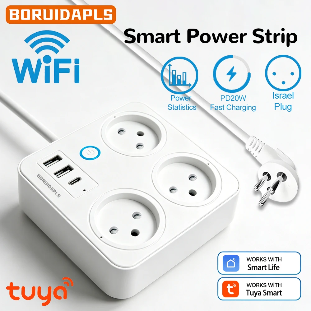 BORUIDAPLS IL WiFi Smart Power Strip USB PD20W Energy Monitoring Socket Tuya Smart Life Alexa Voice Remote Timing Control Home