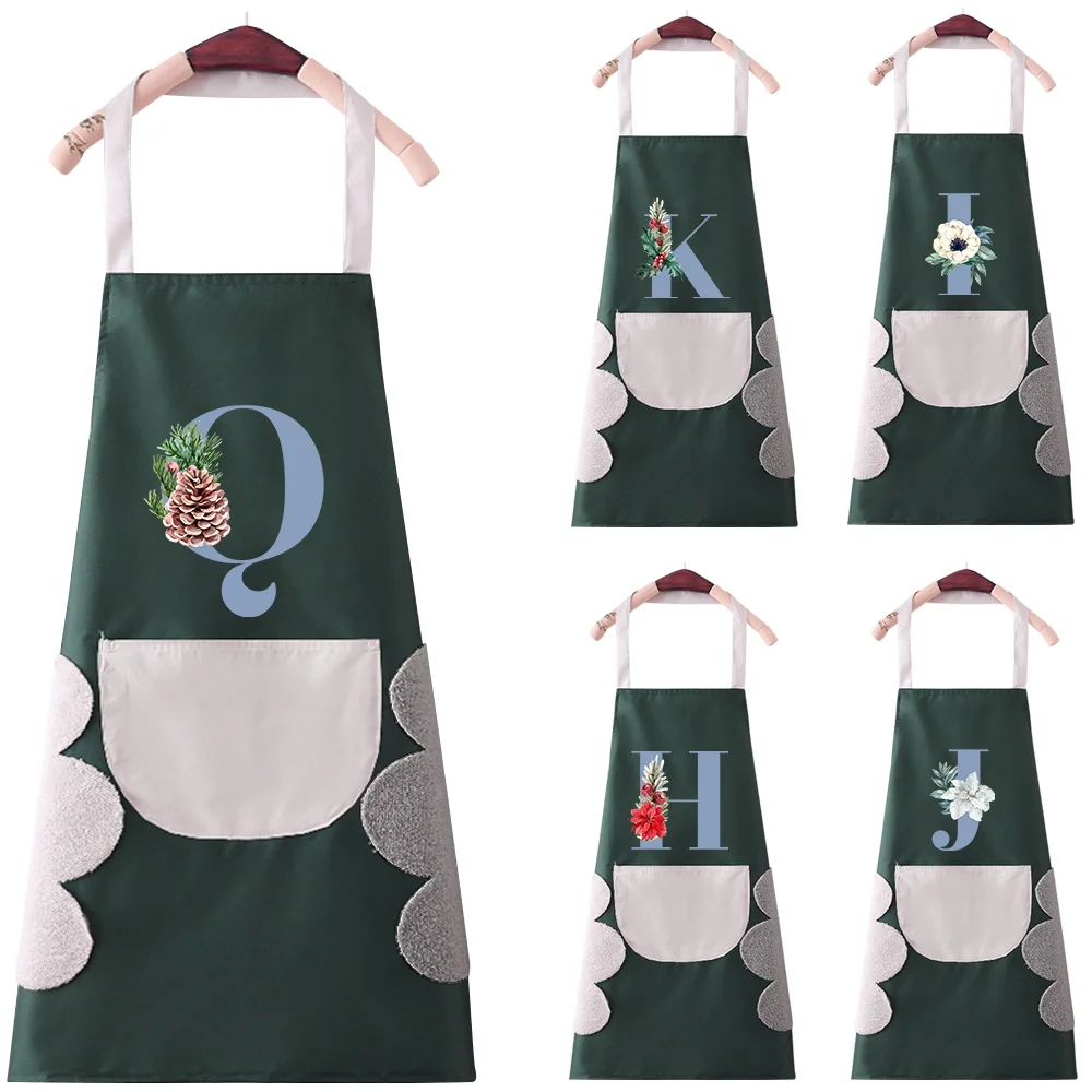 

New Fashion Kitchen Aprons for Woman Oil-proof Apron for Men Work Restaurant Blue 26 Letter Pattern Beauty Nails Studios Uniform