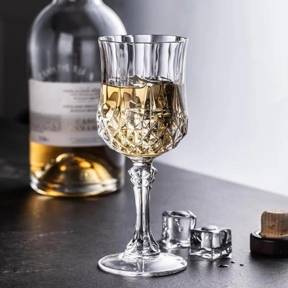 

12pcs High-end Plastic Party Wine Glasses Reusable Shatterproof Tall Glass Clear Crystal Pattern Wedding Toasting Glasses Dinner