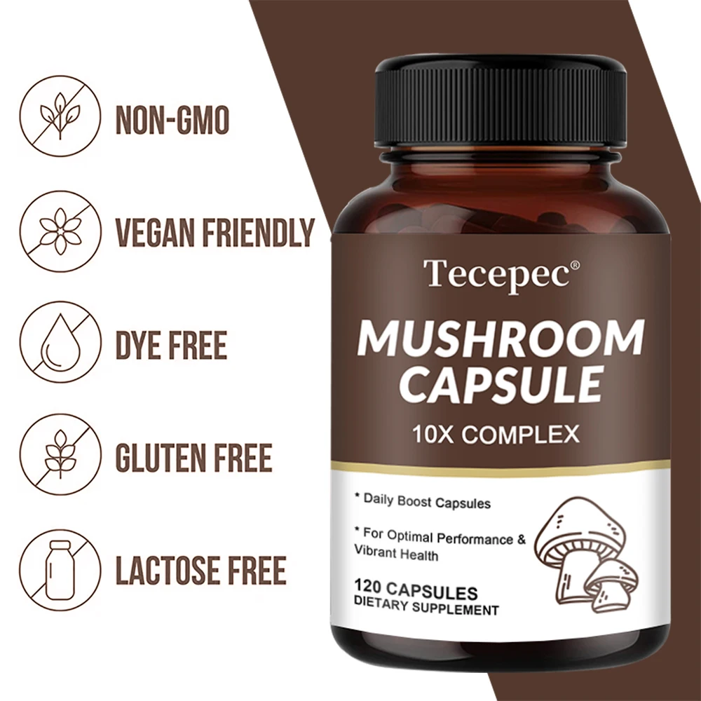 Capsule di funghi Premium 10x Complex-promuove la messa a fuoco, supporta prestazioni e salute vibrante, integratore di funghi, Non ogm