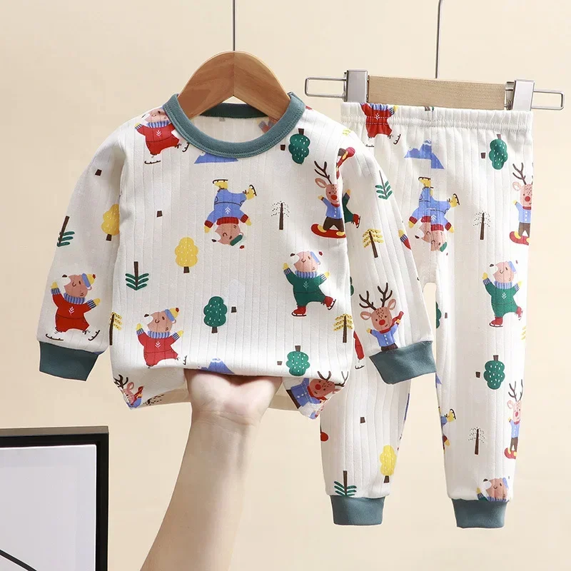 New 2024 Kids Pure Cotton Pajamas Boys Girls Cartoon Long Sleeve T-Shirt Top + Pants Baby Spring Autumn Sleepwear Clothes Sets