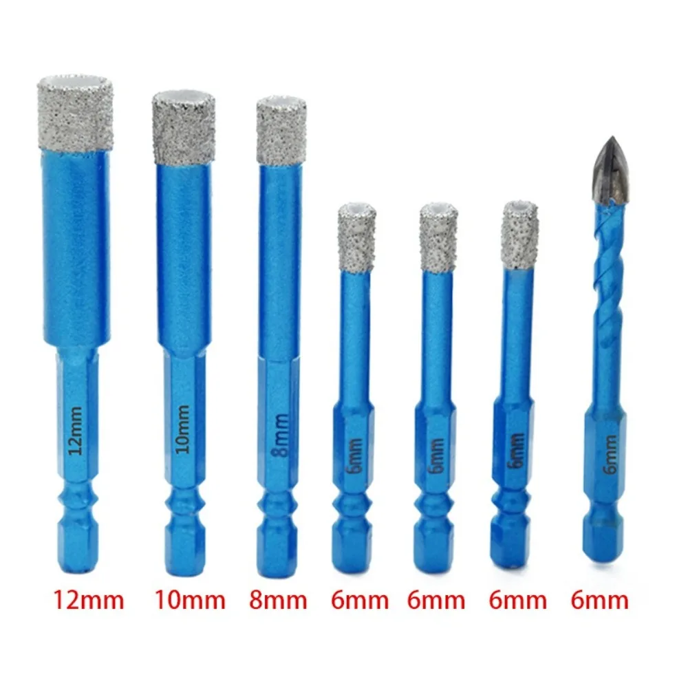 

7pcs /set 6-12mm Brazed Dry Drilling Bit Hex Shank Diamond Coated Tile Drill Bit No Slipping Easy Chip Removal Hole Opener
