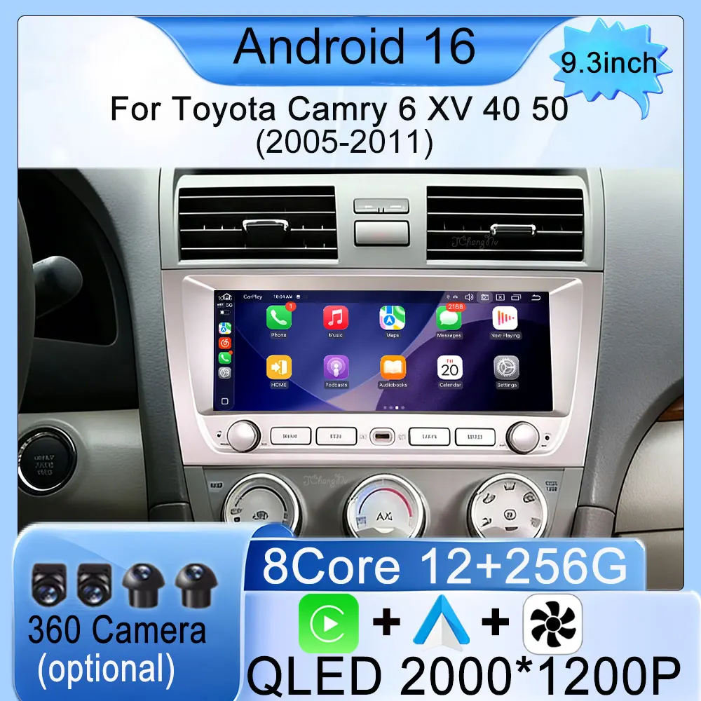 Radio Multimedia para Auto con Carplay Android 16, GPS, Navegador, Pantalla Dividida, DSP y Estéreo para Toyota Camry XV 40 50 2005-2011