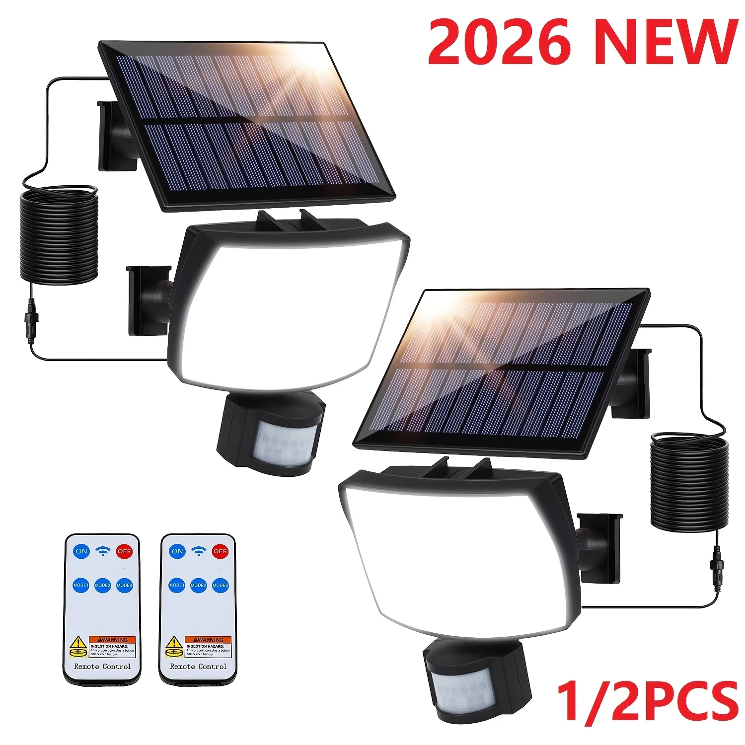 

1/2PCS 2026 New Solar Motion Sensor Lamp, Outdoor Solar Security Flood Lamp, 3 Lighting Modes, IP65 Waterproof for Garden Yard