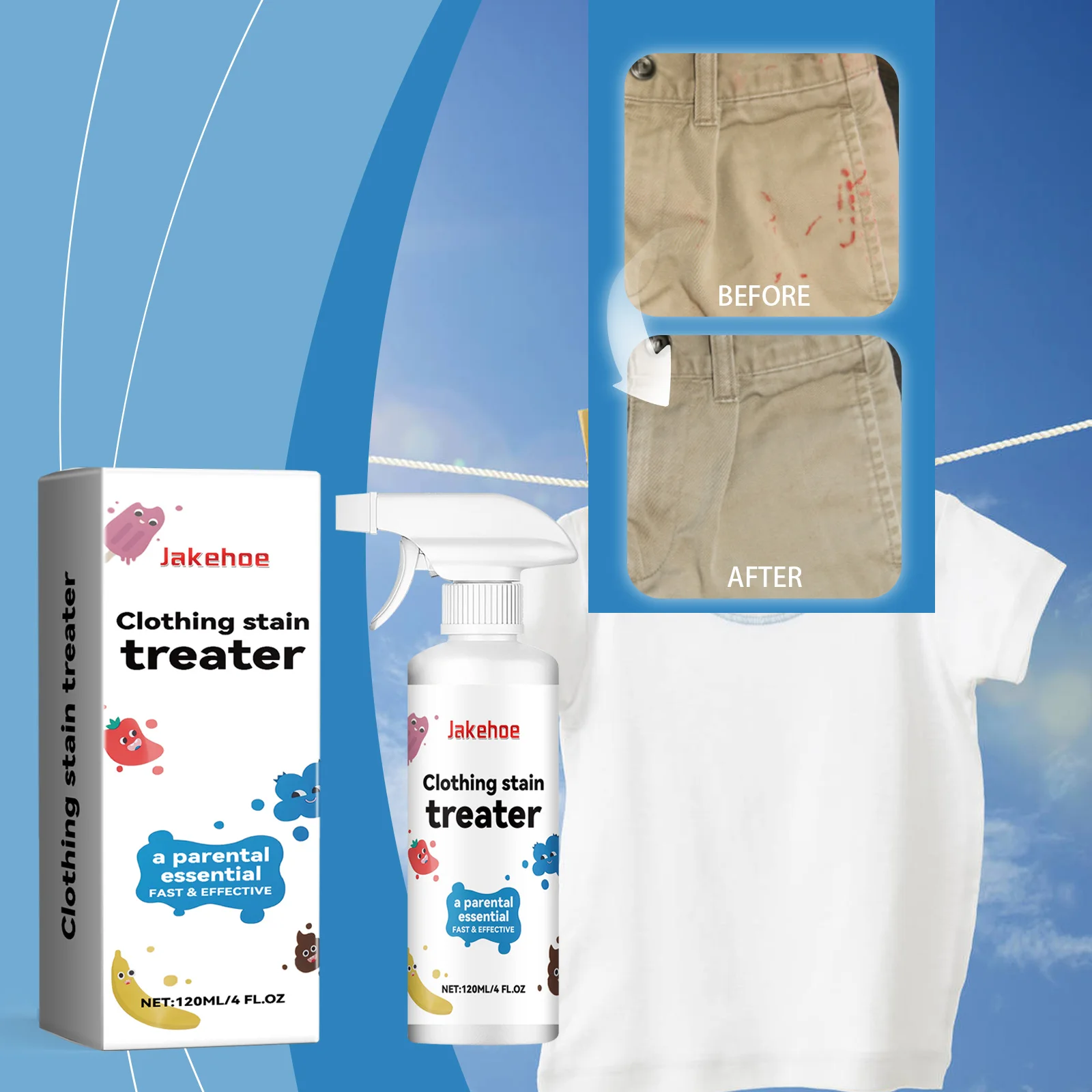 Spray descontaminante para ropa, limpia eficazmente las manchas difíciles, elimina el olor y los engrasados, fácil de enjuagar, sin irritación, sin residuos